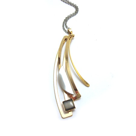 Long 32" Gold-tone Rectangle Swoosh Crono Necklace - Click Image to Close